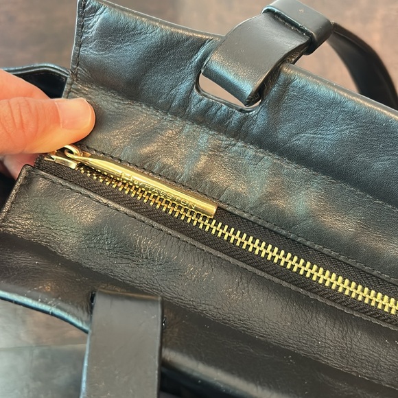 Halston Heritage Leather Bag Gold Purse Suede Black - Picture 10 of 13